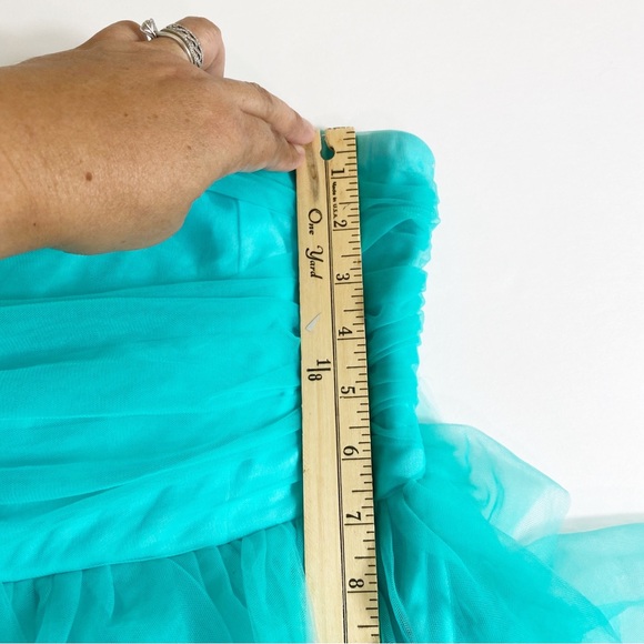Lulus Teal Green Tulle Strapless MaxiDress Elegant Wedding Guest Party Ball Sz L - Picture 8 of 9